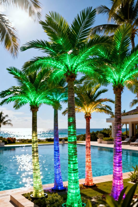 color changing lighted palm trees