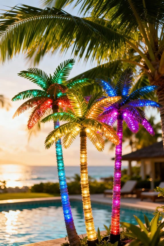 colorful outdoor palm lighting