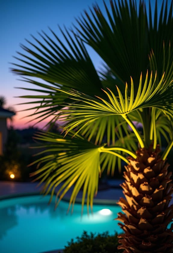 illuminated palms enhance ambiance