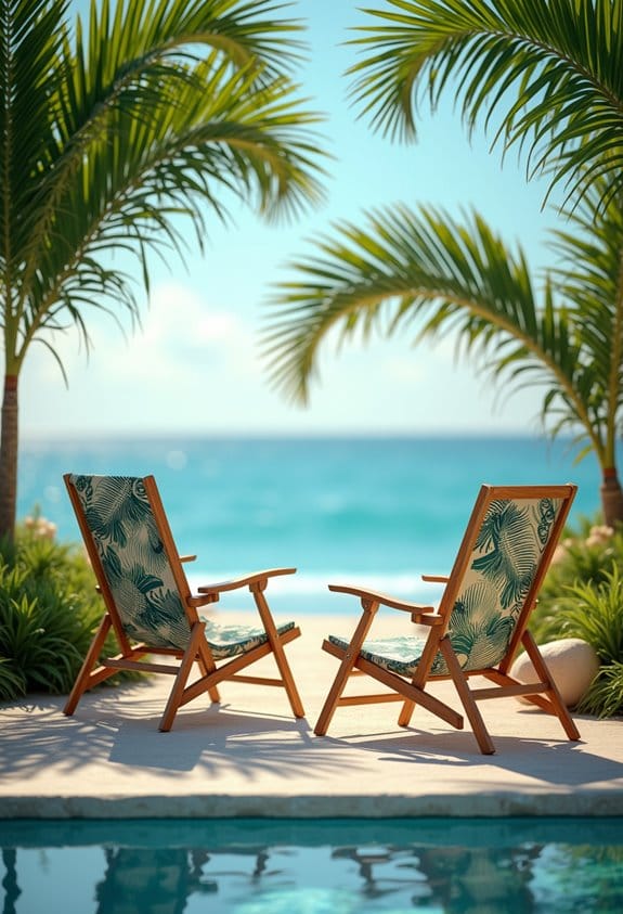 palm tree poolside chairs
