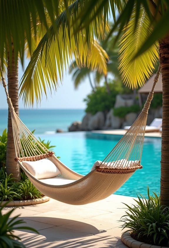 palm tree poolside hammocks