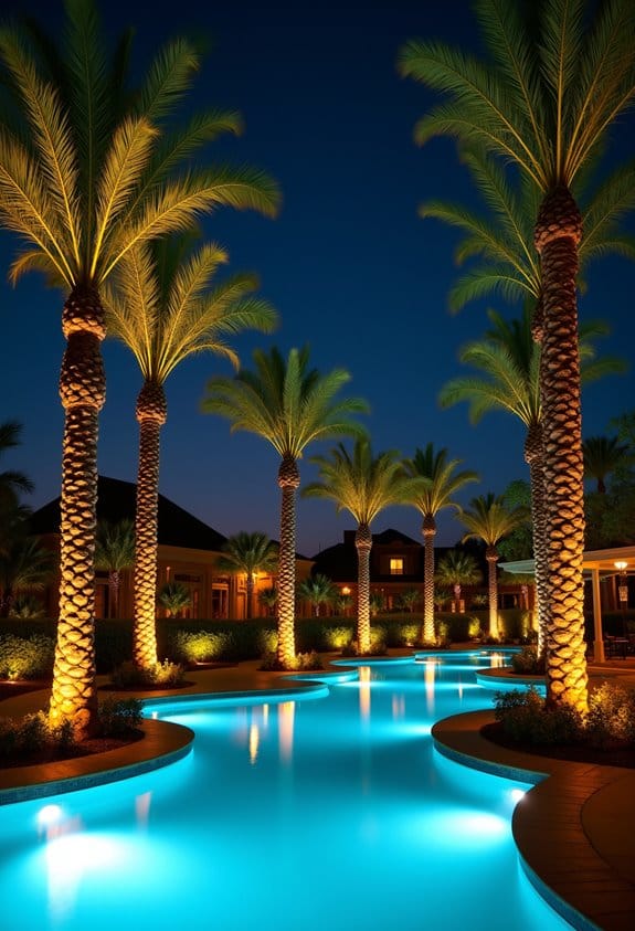 poolside palm night illumination
