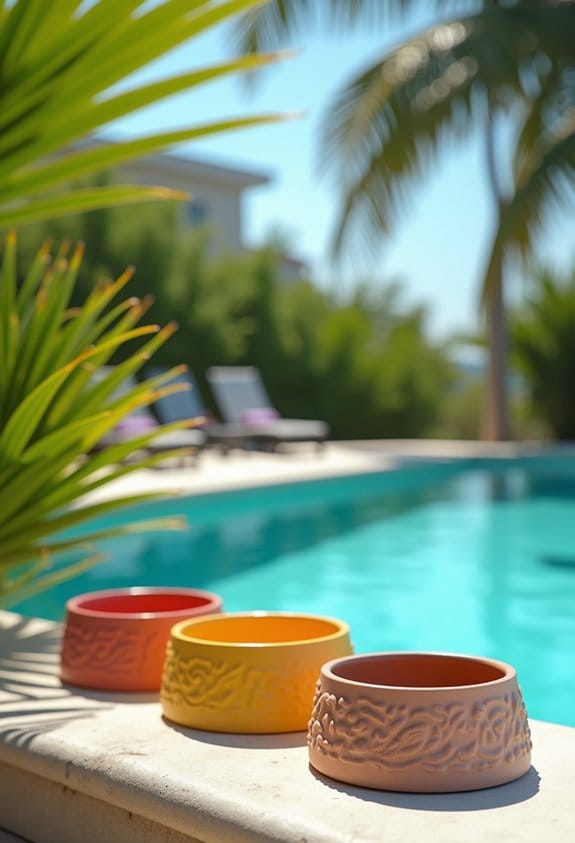 stylish palm tree dog bowls