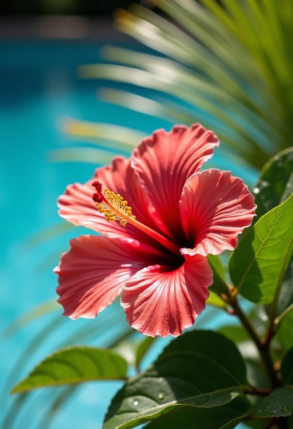 tropical hibiscus poolside landscape
